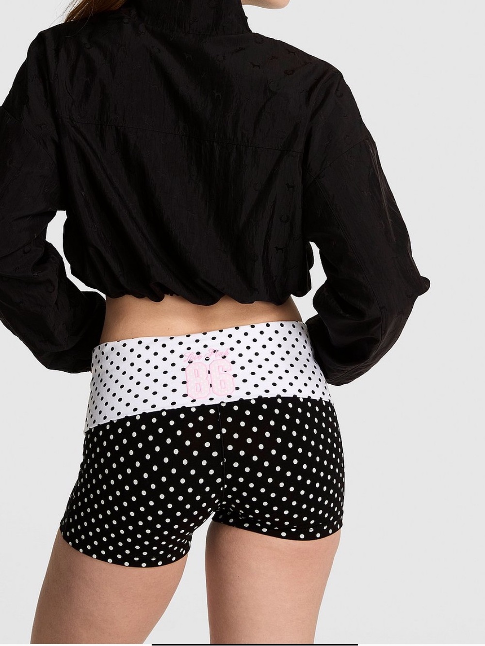 VS PINK FOLDOVER COTTON BIKE SHORTS BLACK/WHITE POLKA DOTS SIZES XL & MEDIUM